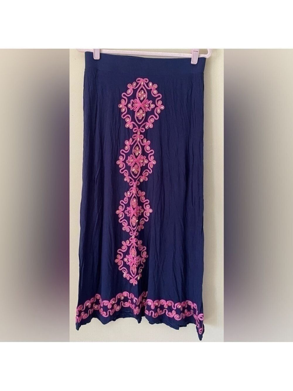 INC International Concepts Blue Maxi Skirt with Embroidery L